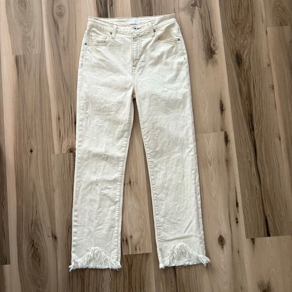 Jonathan Simkhai Ivory Distressed Jeans Raw Hem Size 29 Made in USA